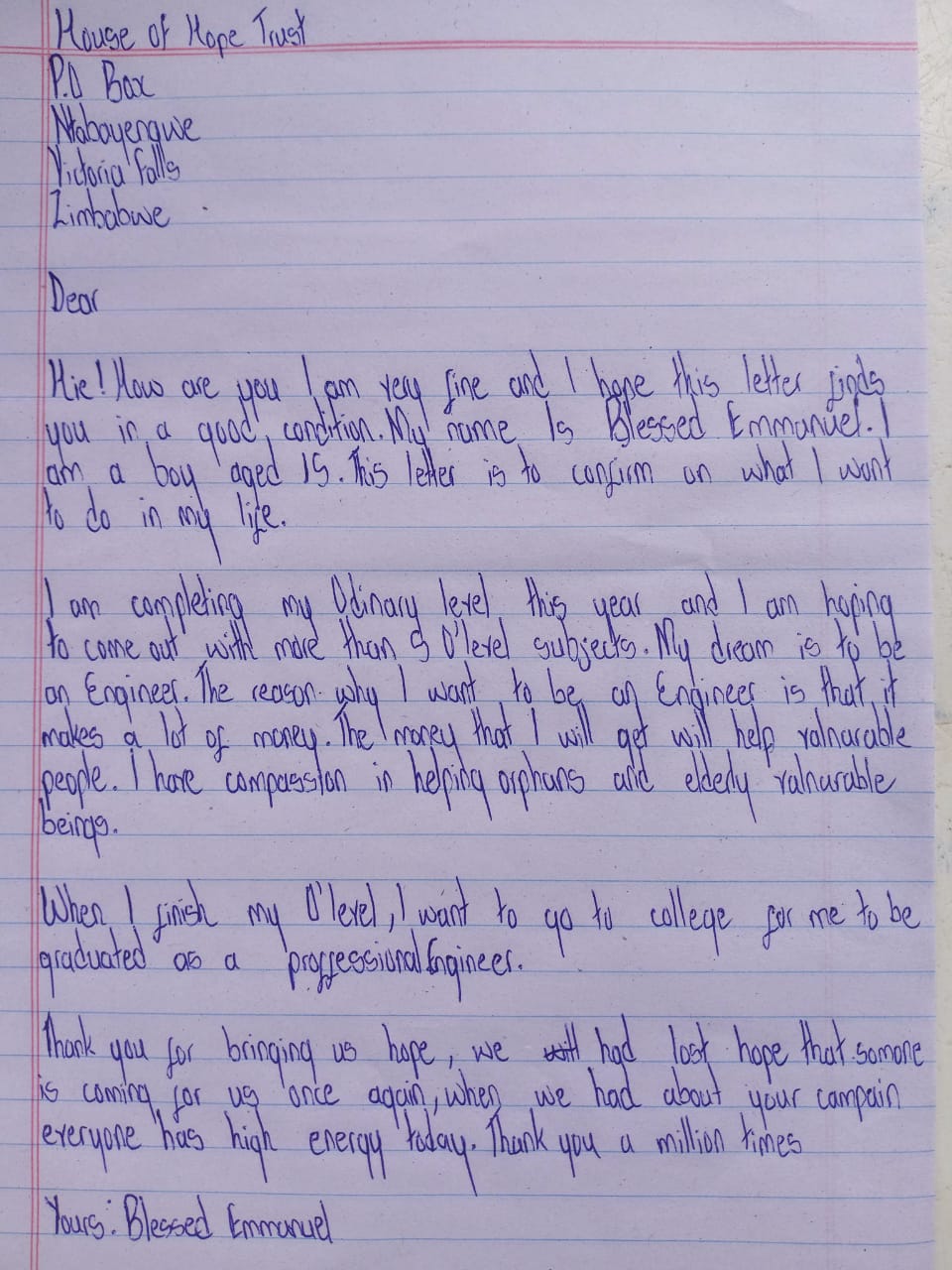 Letter from Blessed Emmanuel - House of Hope